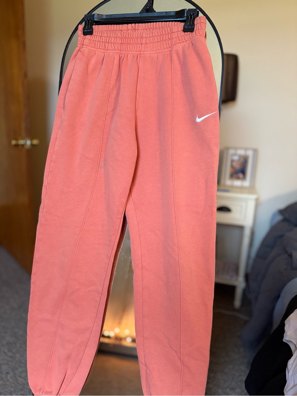 Nike Kids Coral-Orange Sweatpants with White Swoosh